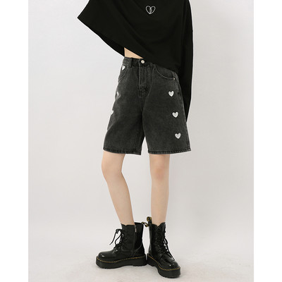 2022 m. Nauji vasariniai moteriški džinsiniai šortai su aukštu juosmeniu plačiomis kojomis Laisvalaikiai, tiesūs trumpi džinsai Įvairios kelnės Korėjos mados gatvės drabužiai