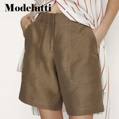 Modelutti 2022 új tavaszi nyár divat vintage vászon rövid nadrágok női tömör rövidnadrágok, egyszerű, lezser alsó, női