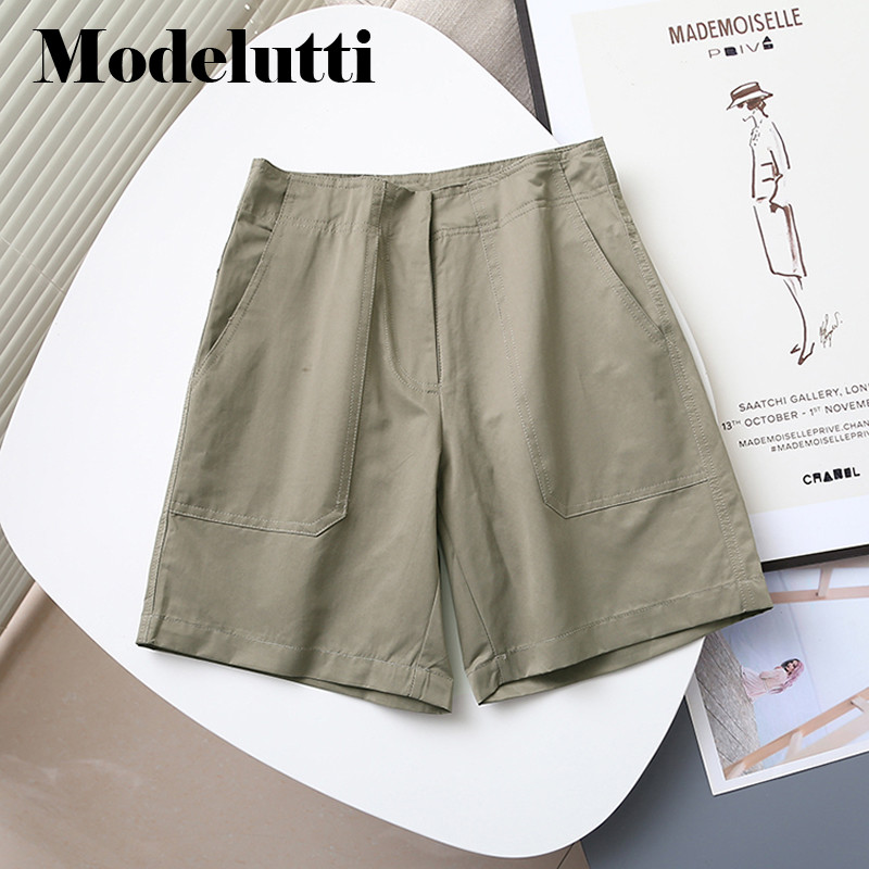Modelutti 2022 új tavaszi nyár divat vintage vászon rövid nadrágok női tömör rövidnadrágok, egyszerű, lezser alsó, női