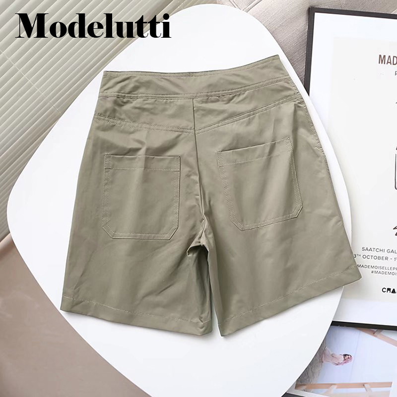 Modelutti 2022 új tavaszi nyár divat vintage vászon rövid nadrágok női tömör rövidnadrágok, egyszerű, lezser alsó, női