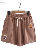 Rajzfilm Medve Hímzés Pamut rövidnadrág Női Nyári Ruházat Édes Stílus Kawaii Lányok Aranyos Rövid nadrág Alsó húzózsinór