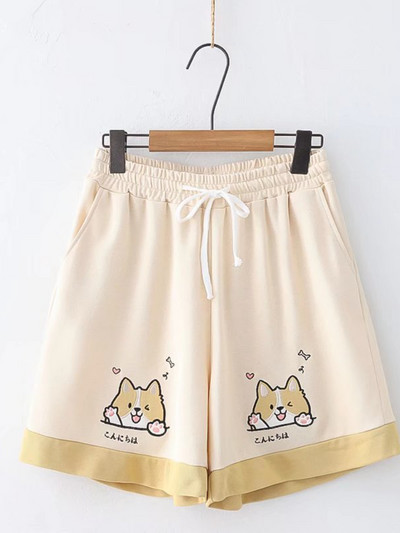 Rajzfilm Medve Hímzés Pamut rövidnadrág Női Nyári Ruházat Édes Stílus Kawaii Lányok Aranyos Rövid nadrág Alsó húzózsinór
