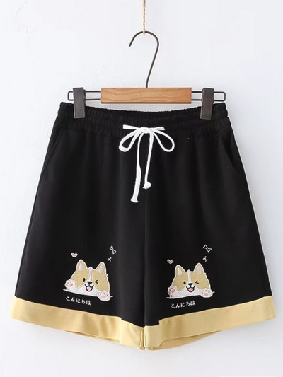 Rajzfilm Medve Hímzés Pamut rövidnadrág Női Nyári Ruházat Édes Stílus Kawaii Lányok Aranyos Rövid nadrág Alsó húzózsinór