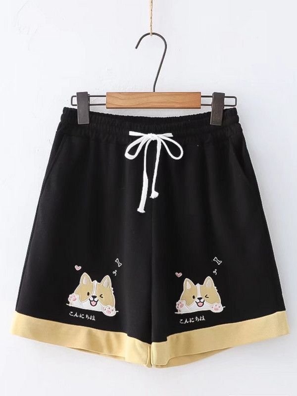 Rajzfilm Medve Hímzés Pamut rövidnadrág Női Nyári Ruházat Édes Stílus Kawaii Lányok Aranyos Rövid nadrág Alsó húzózsinór