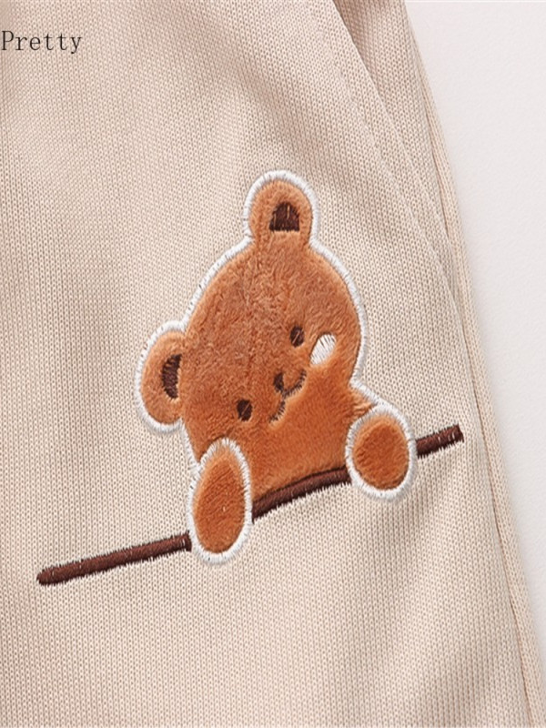 Rajzfilm Medve Hímzés Pamut rövidnadrág Női Nyári Ruházat Édes Stílus Kawaii Lányok Aranyos Rövid nadrág Alsó húzózsinór