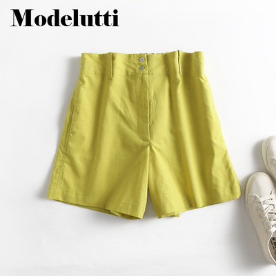 Modelutti 2022 új tavaszi nyár divat vászon alkalmi rövidnadrágok, magas derekú, bő, széles lábú női karcsú, tömör, egyszerű alsó női