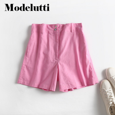 Modelutti 2022 új tavaszi nyár divat vászon alkalmi rövidnadrágok, magas derekú, bő, széles lábú női karcsú, tömör, egyszerű alsó női
