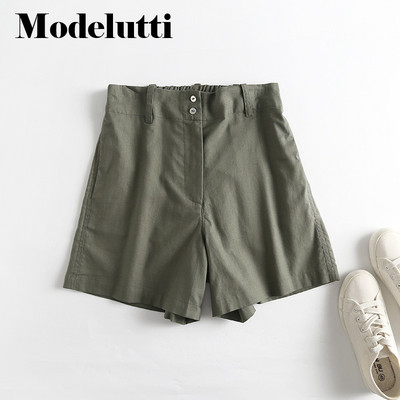 Modelutti 2022 új tavaszi nyár divat vászon alkalmi rövidnadrágok, magas derekú, bő, széles lábú női karcsú, tömör, egyszerű alsó női