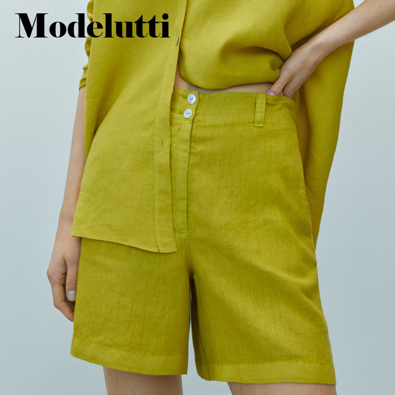 Modelutti 2022 új tavaszi nyár divat vászon alkalmi rövidnadrágok, magas derekú, bő, széles lábú női karcsú, tömör, egyszerű alsó női
