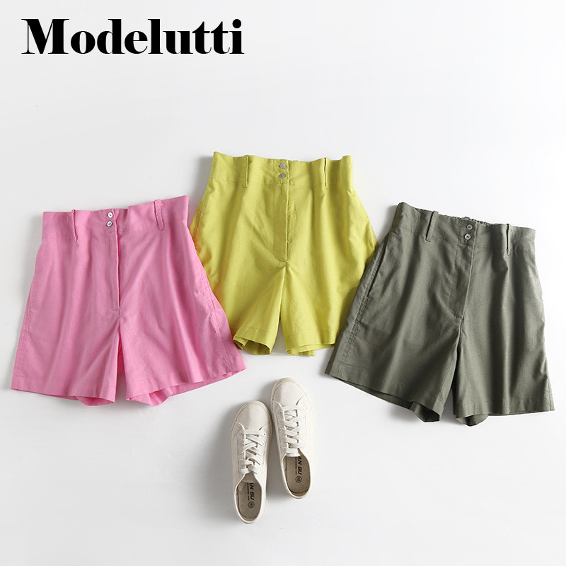 Modelutti 2022 új tavaszi nyár divat vászon alkalmi rövidnadrágok, magas derekú, bő, széles lábú női karcsú, tömör, egyszerű alsó női
