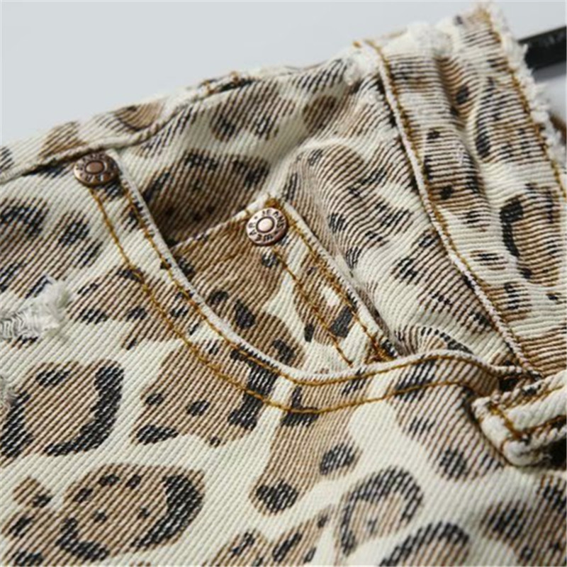 Džinsiniai šortai su leopardo raštu Moteriški kišenės aukštu juosmeniu Džinsai Šortai Gatvės drabužiai Vasaros mados Laisvos plačios kelnės trumpos kelnės Džinsai