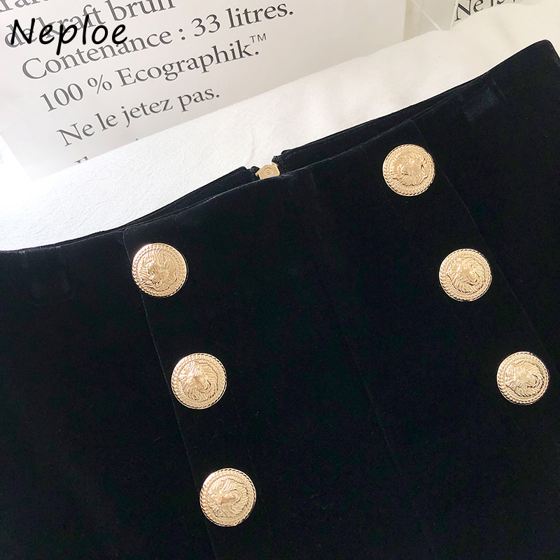 Neploe kõrge vöökohaga kuldne sametine laia säärega lühikesed püksid, šikid kaherealised lukuga põhjad, sügistalvine mood Täiuslik vabaaja Ropa Mujer