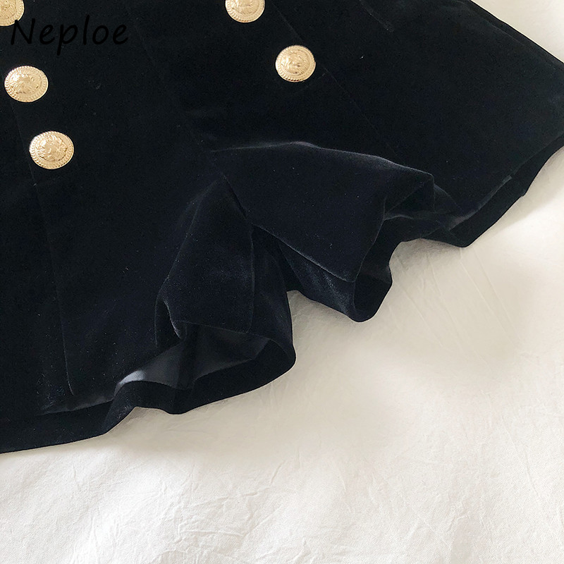 Neploe kõrge vöökohaga kuldne sametine laia säärega lühikesed püksid, šikid kaherealised lukuga põhjad, sügistalvine mood Täiuslik vabaaja Ropa Mujer