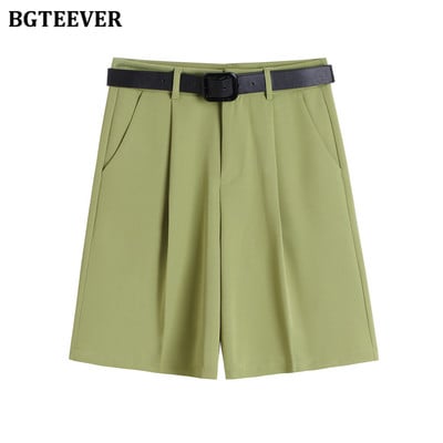 BGTEEVER Mood kõrge vöökohaga naiste lühikesed püksid vabaaja poolpikad püksid Vööga naiste avarate lühikeste pükste taskud 2021 kevadsuvi