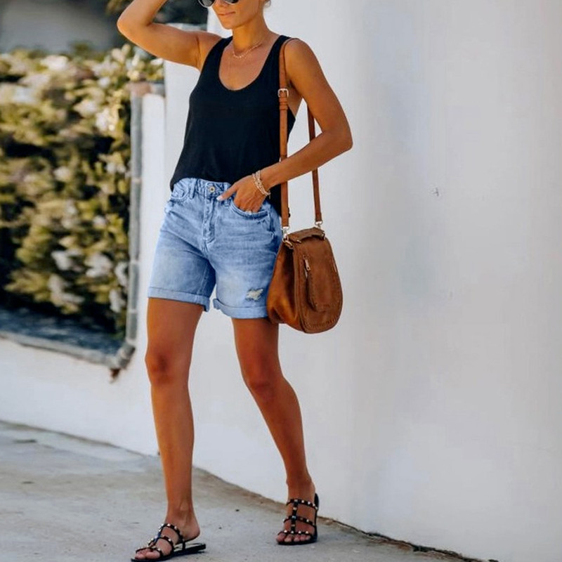 2021 m. vasaros didelio dydžio džinsiniai šortai Indie stiliaus moteriški laisvalaikio laisvi elastiniai aukštu juosmeniu plačiomis kojomis Tiesios trumpos džinsai gatvės apranga