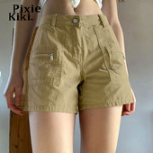 PixieKiki kényelmes khaki farmer rövidnadrág női ruházathoz 2022-es divat, alkalmi nyári alsónadrág farmer magas derekú tehernadrág P84-DF22