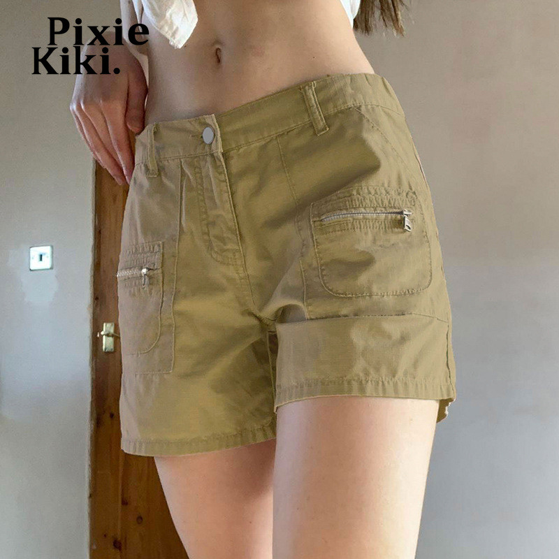 PixieKiki kényelmes khaki farmer rövidnadrág női ruházathoz 2022-es divat, alkalmi nyári alsónadrág farmer magas derekú tehernadrág P84-DF22