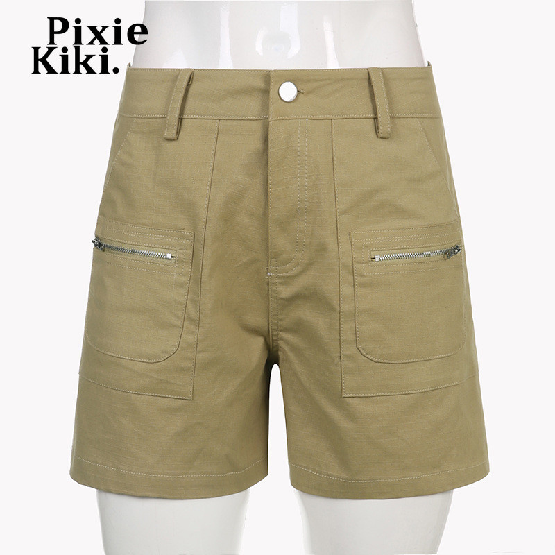 PixieKiki kényelmes khaki farmer rövidnadrág női ruházathoz 2022-es divat, alkalmi nyári alsónadrág farmer magas derekú tehernadrág P84-DF22