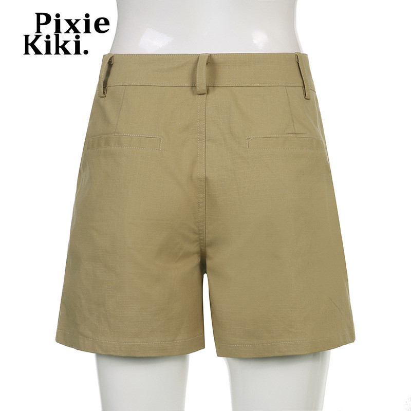 PixieKiki kényelmes khaki farmer rövidnadrág női ruházathoz 2022-es divat, alkalmi nyári alsónadrág farmer magas derekú tehernadrág P84-DF22