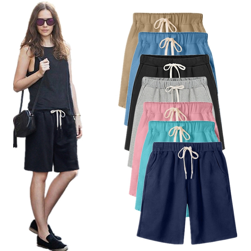 Šortai Moteriški Vasariniai Bermudų Šortai Dideli 7xl 8xl Laisvi laisvalaikio sportiniai Tamprios medvilnės tiesios kojos kvėpuojantys megztiniai šortai