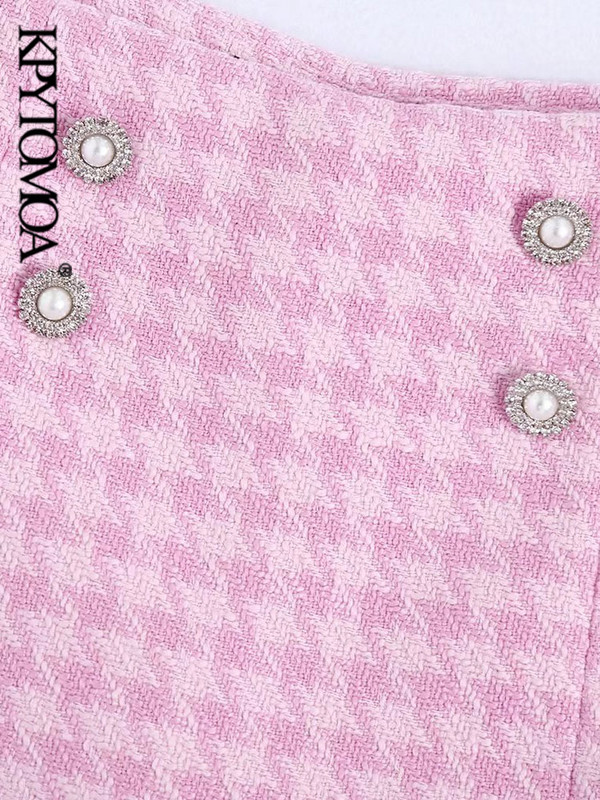 KPYTOMOA Moteriški, madingi priekiniai brangakmeniai papuošti sagomis Tvidiniai šortai Senoviniai sijonai su aukštu juosmeniu, užtrauktuku, moteriški sijonai Mujer