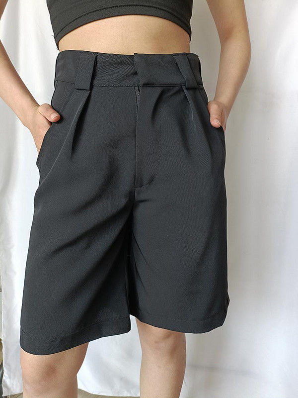 Vasariniai moteriški šortai Laisvi laisvalaikio žali violetiniai bermudų šortai moterims madinga kišenė aukštu juosmeniu iki kelių plačios kojos trumpos