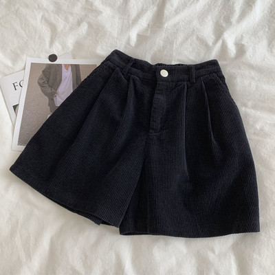 Corduroy Shorts Női Karácsonyi divat Solid Egyszerű Legújabb Retró Őszi Téli Magas derekú Ulzzang Teljesen illő utcai viselet női