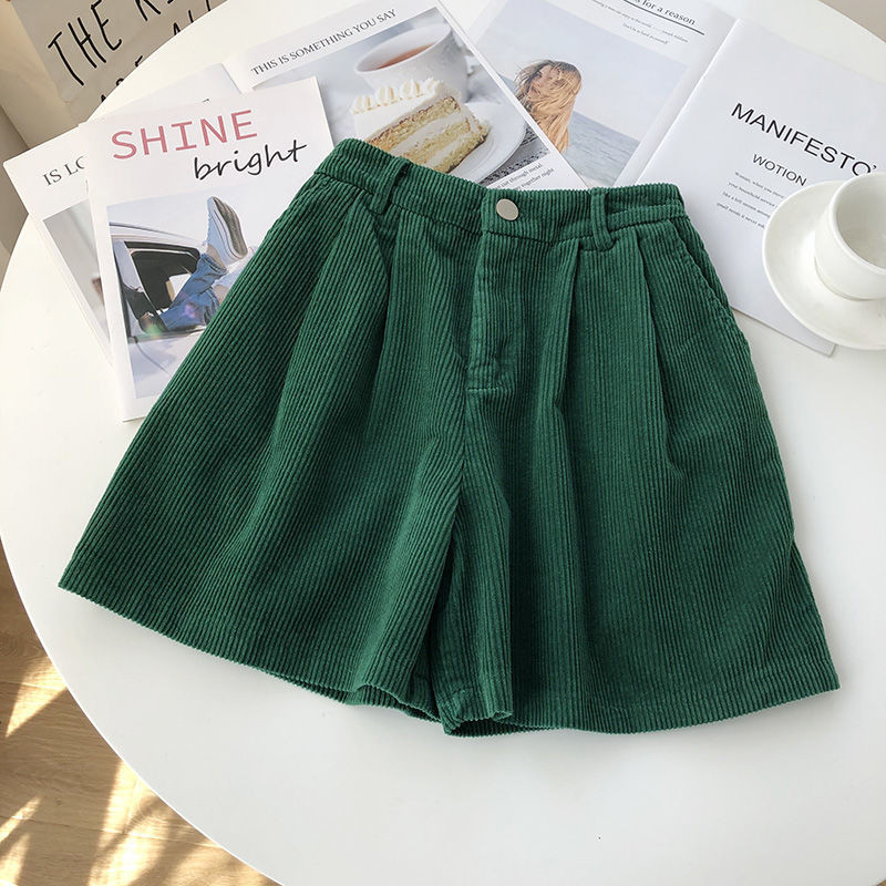 Corduroy Shorts Női Karácsonyi divat Solid Egyszerű Legújabb Retró Őszi Téli Magas derekú Ulzzang Teljesen illő utcai viselet női