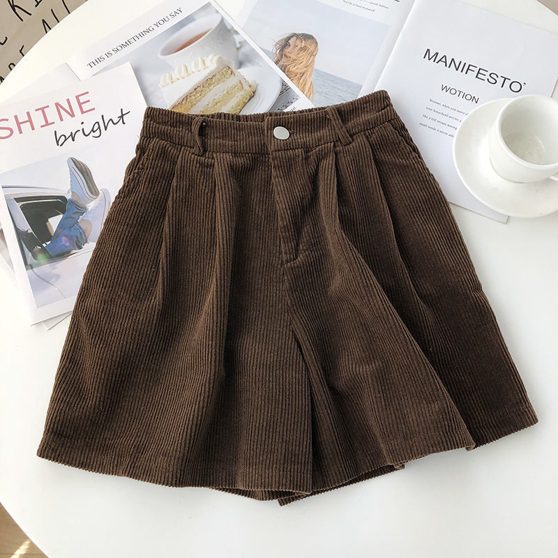 Corduroy Shorts Női Karácsonyi divat Solid Egyszerű Legújabb Retró Őszi Téli Magas derekú Ulzzang Teljesen illő utcai viselet női