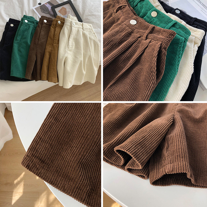 Corduroy Shorts Női Karácsonyi divat Solid Egyszerű Legújabb Retró Őszi Téli Magas derekú Ulzzang Teljesen illő utcai viselet női