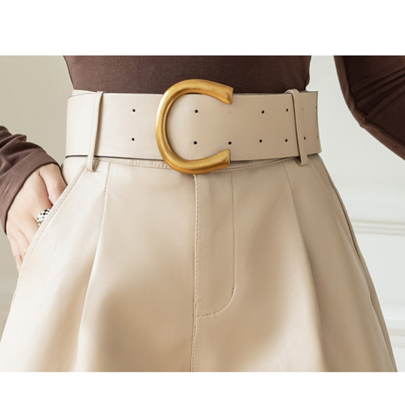 Gatvės apranga PU odiniai šortai moteriški rudeniniai žieminiai laisvi šortai aukštu juosmeniu su diržu Fashion Short Moterys