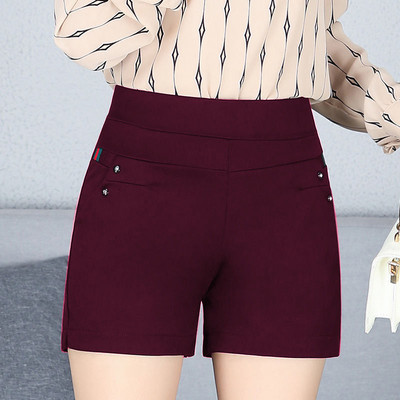 Kvaliteetsed vabaaja elastsed lühikesed püksid naiste pluss suured sirged kuumad lühikesed püksid punased mustad moodsad kõrge vöökohaga naiste suvepüksid