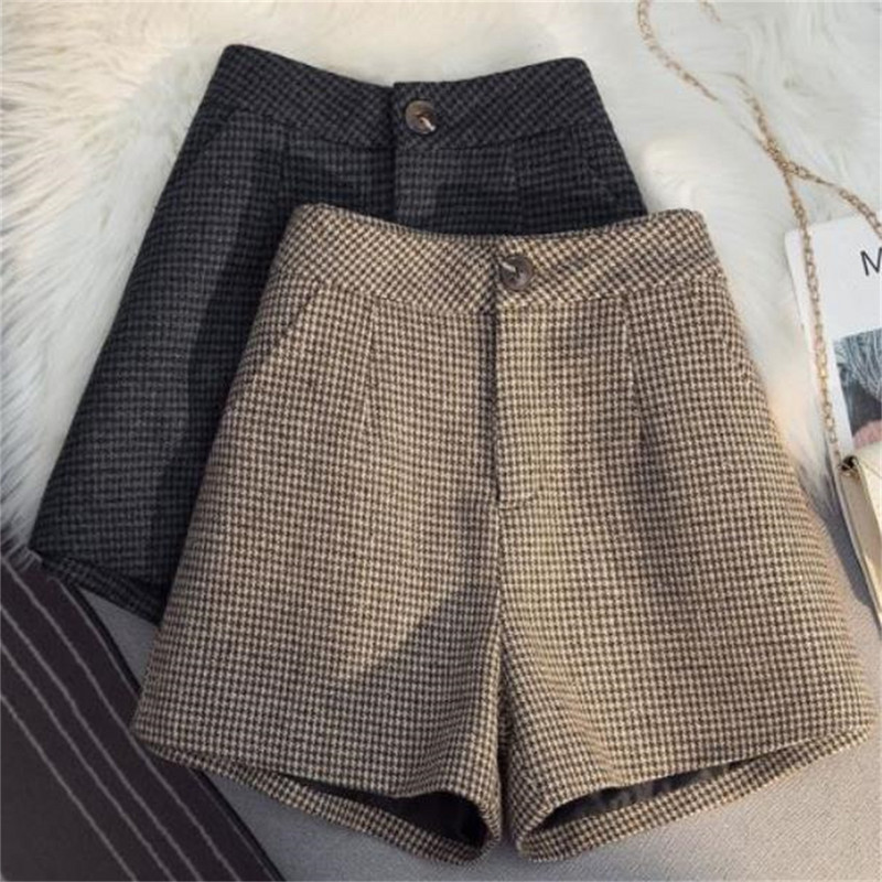 2022 m. rudens žieminiai vilnoniai šortai, moteriški korėjietiški aukštu juosmeniu, plačiomis kojomis, trumpos moteriškos kelnės, laisvalaikio laisvi auliniai viršutiniai drabužiai