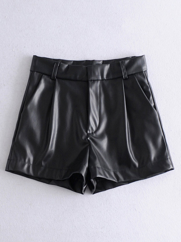 Női rövidnadrágok 2022 Vintage redőzött PU bőr rövidnadrágok Női magas derekú nadrágok tavaszi nyár elegáns irodai rövidnadrágok