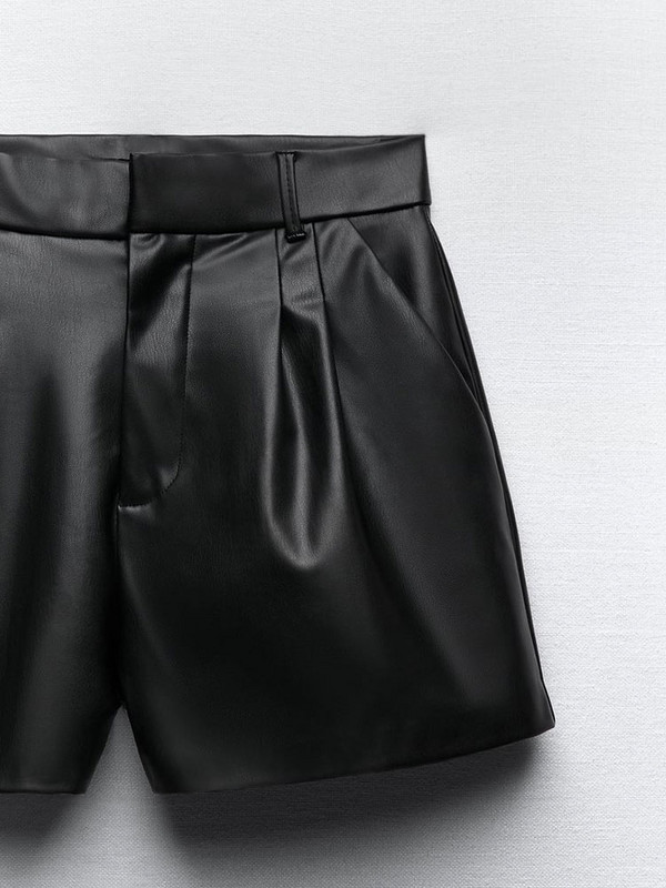 Női rövidnadrágok 2022 Vintage redőzött PU bőr rövidnadrágok Női magas derekú nadrágok tavaszi nyár elegáns irodai rövidnadrágok