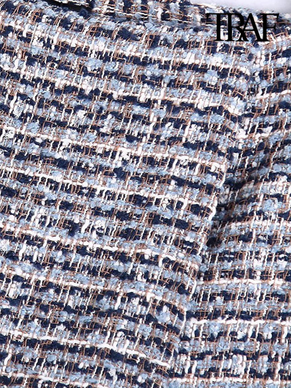 TRAF Moteriškos Prašmatnios mados tvido šortai senoviniai sijonai aukštu juosmeniu, užtrauktuku, moteriški sijonai Mujer