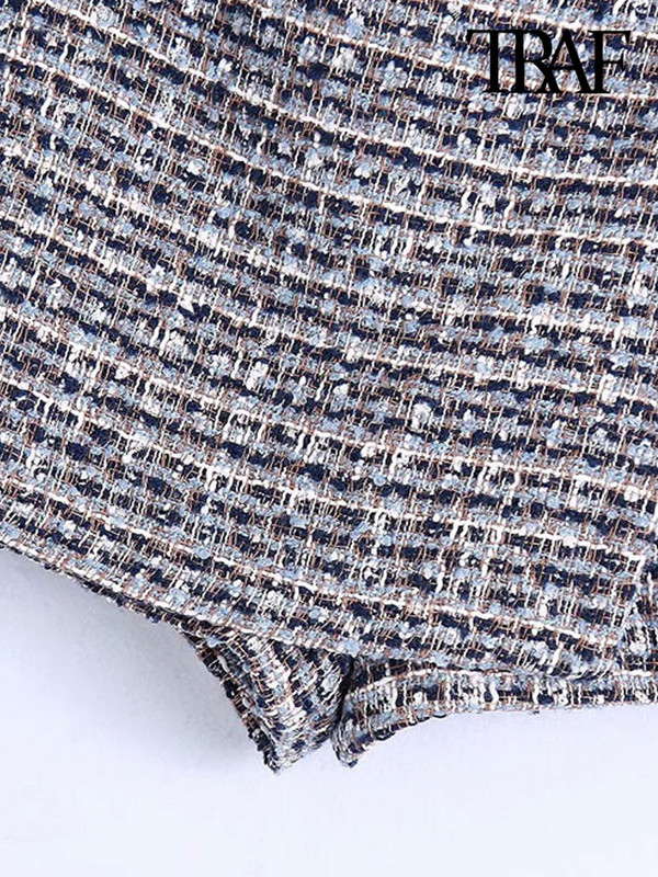 TRAF Moteriškos Prašmatnios mados tvido šortai senoviniai sijonai aukštu juosmeniu, užtrauktuku, moteriški sijonai Mujer