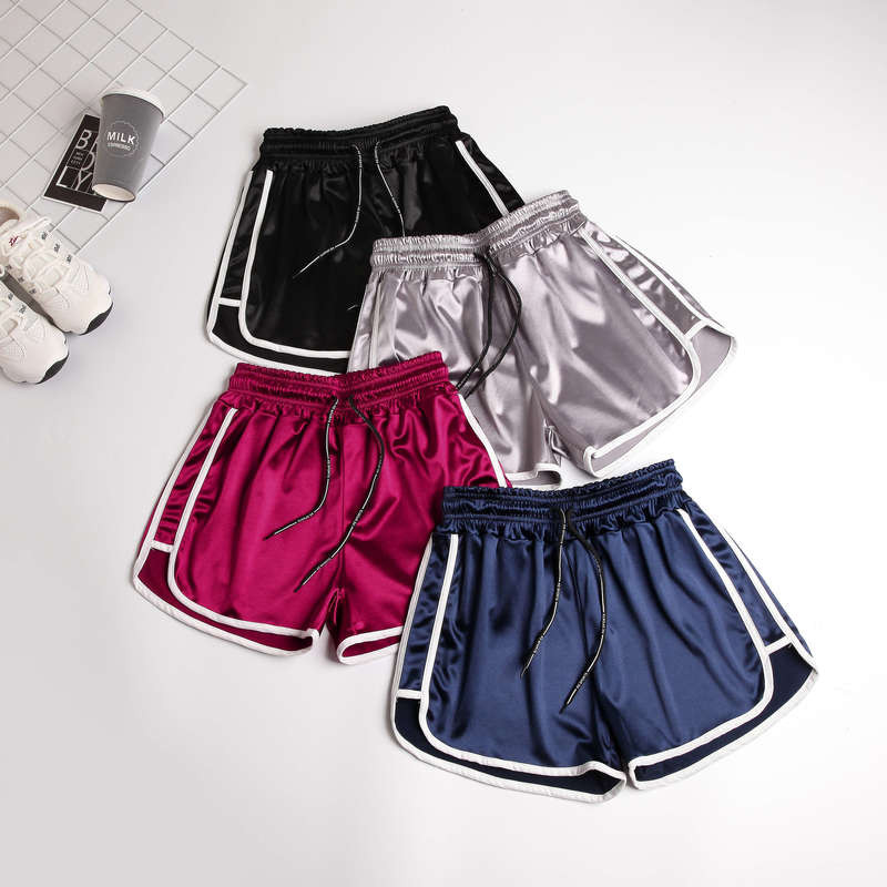 Satiinist kõrge vöökohaga lühikesed püksid naiste vabaaja lapiga kehale sobiv treening Suvised lühikesed püksid naistele elastsed kitsad lühikesed 3XL