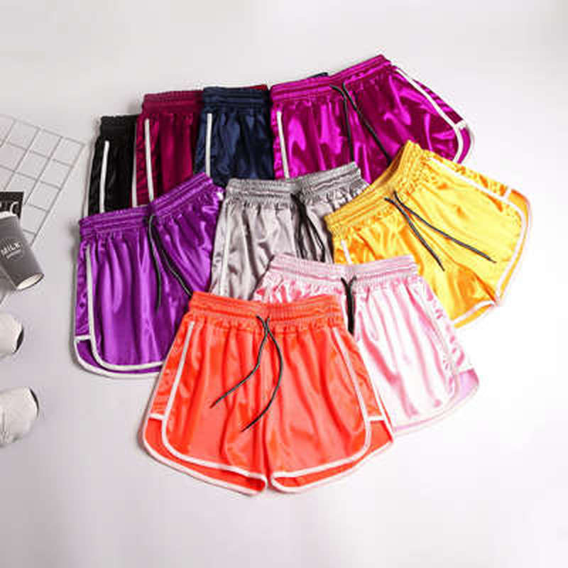 Satiinist kõrge vöökohaga lühikesed püksid naiste vabaaja lapiga kehale sobiv treening Suvised lühikesed püksid naistele elastsed kitsad lühikesed 3XL