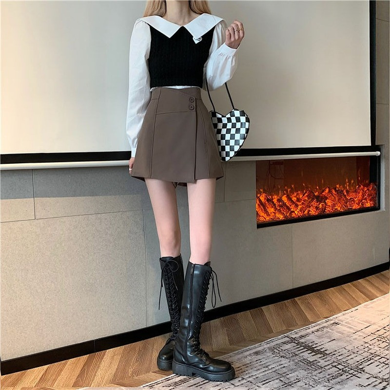 Moteriški šortai, nereguliarūs, jaukūs rudeniniai, tinkantys koledžui moterims, paprasti madingi gryno dizaino korėjietiško stiliaus laisvalaikis, pagrindinis moteriškas, naujausias