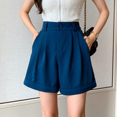 Vabaaja lühikesed püksid 2021. aasta suvi, uue moe nööbiga kõrge vöökohaga lühikesed püksid, naiste Korea šikk, drapeeritud lahtised laiad lühikesed püksid