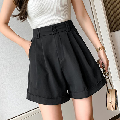 Vabaaja lühikesed püksid 2021. aasta suvi, uue moe nööbiga kõrge vöökohaga lühikesed püksid, naiste Korea šikk, drapeeritud lahtised laiad lühikesed püksid