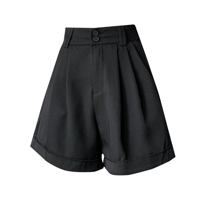 Vabaaja lühikesed püksid 2021. aasta suvi, uue moe nööbiga kõrge vöökohaga lühikesed püksid, naiste Korea šikk, drapeeritud lahtised laiad lühikesed püksid