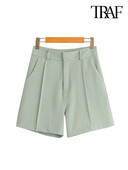 TRAF Női Elegáns, divatos oldalzsebek Egyenes rövidnadrágok Vintage magas derekú cipzáras női rövidnadrágok Pantalones Cortos