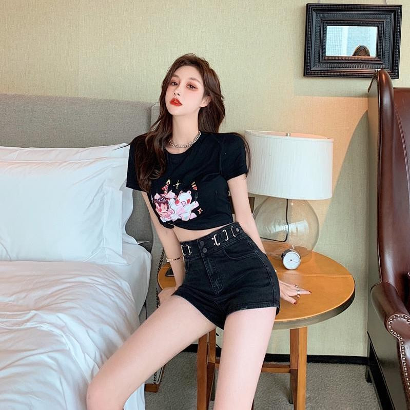 Korėjietiški, šviesiai mėlyni moteriški džinsai šortai, plonos plačios kelnės, 2021 m. Nauji pavasario ir vasaros laisvalaikio laisvi A formos modeliai