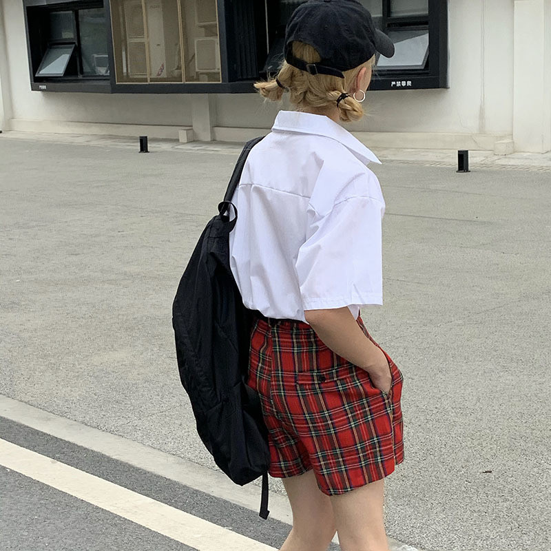 Új nyári rövidnadrágok női piros kockás overálok női alkalmi divat szexi magas derekú rövidnadrágok gótikus lányok 2022