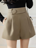 Seulo 2022 m. nauji mygtukai oficialūs moteriški šortai solidūs plačios kojos šortai korėjietiško stiliaus Elegantiškos laisvalaikio prašmatnios kelnės Kišenės Vasaros