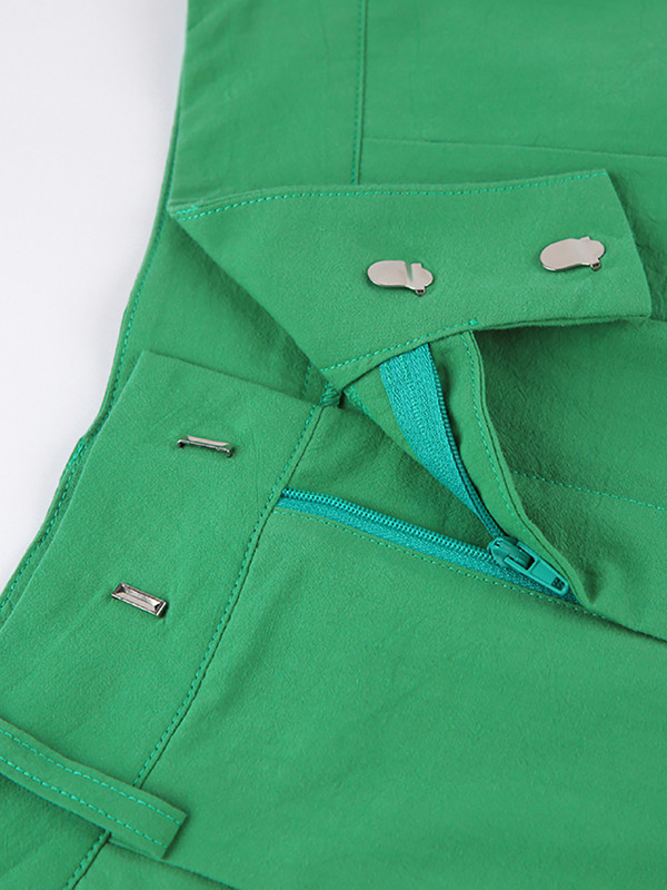 Mnealways18 Nyári széles szárú rövidnadrág Női Alkalmi zöld bőr rövidnadrág Női tömör, magas derekú női széles rövidnadrág 2022 High Street