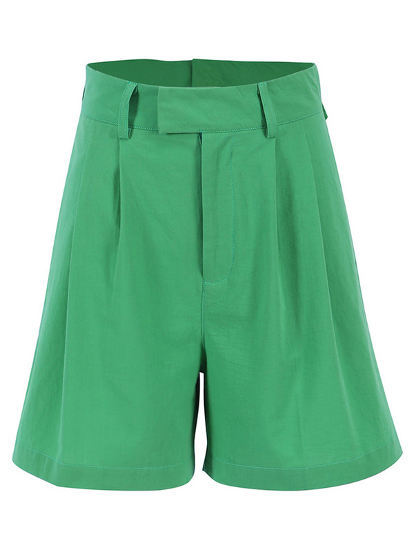 Mnealways18 Nyári széles szárú rövidnadrág Női Alkalmi zöld bőr rövidnadrág Női tömör, magas derekú női széles rövidnadrág 2022 High Street