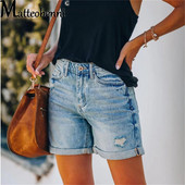 2022-es új All Match kék női karcsú lyukú farmer rövidnadrág Divat alkalmi nyári farmer rövidnadrág Szexi egyszínű mosás Streetwear rövidnadrág